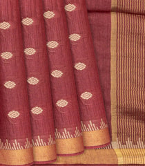 Chestnut Pink Handwoven Tussar Silk Saree With Floral Motifs-Chestnut Pink