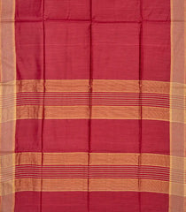 Crimson Handwoven Tussar Silk Saree With Striped Pallu-Crimson