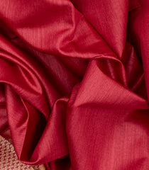 Crimson Handwoven Tussar Silk Saree With Striped Pallu-Crimson