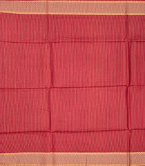 Crimson Handwoven Tussar Silk Saree With Striped Pallu-Crimson