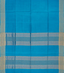 Cyan Handwoven Tussar Silk Saree With Striped Pallu-Cyan