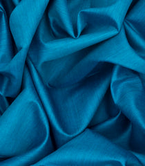 Cyan Handwoven Tussar Silk Saree With Striped Pallu-Cyan