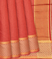 Orange Handwoven Tussar Silk Saree With Striped Pallu-Orange