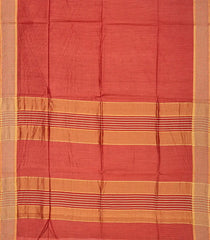 Orange Handwoven Tussar Silk Saree With Striped Pallu-Orange