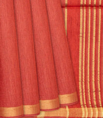 Rust Handwoven Plain Tussar Silk Saree -Rust