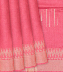 Peach Handwoven Tussar Silk Saree With Chevron Motifs-Peach