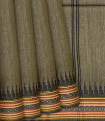 Sage Green Handwoven Tussar Silk Saree With Temple Border-Sage Green