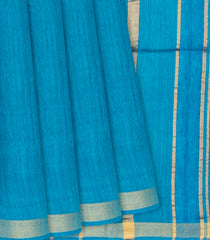 Sky Blue Handwoven Plain Tussar Silk Saree -Sky Blue