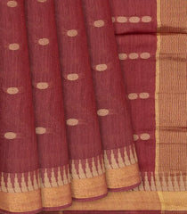 Brown Woven Tussar Silk Saree With Rudraksham Motifs-Brown