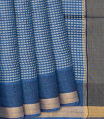 Steel Blue Woven Tussar Silk Saree With Button Motifs-Steel Blue