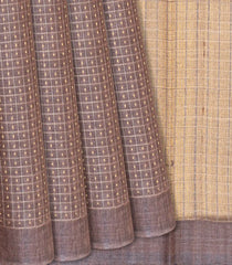 Dark Grey Handloom Tussar Silk Saree With Checks-Dark Grey