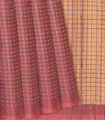 Dusty Pink Handloom Tussar Silk Saree With Checks-Dusty Pink