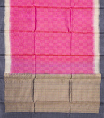 Hot Pink Handloom Tussar Silk Saree With Dotted Stripes-Hot Pink