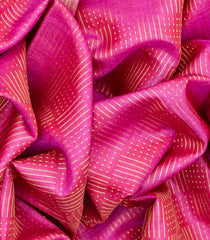 Hot Pink Handloom Tussar Silk Saree With Dotted Stripes-Hot Pink