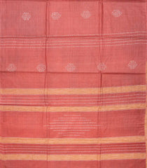 Dark Peach Woven Tussar Silk Saree With Embroidered Stripes-Dark Peach