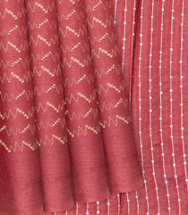 Chestnut Pink Woven Tussar Silk Saree With Chevron Stripes-Chestnut Pink