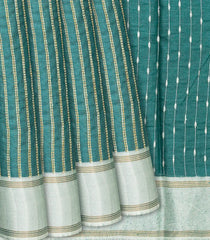 Shadow Green Woven Tussar Silk Saree With Dotted Stripes-Shadow Green