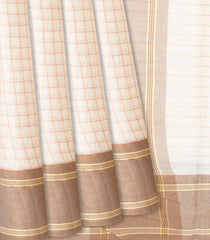 Off White Woven Tussar Silk Saree With Dotted Checks-Off White