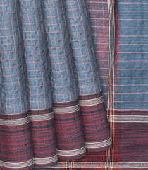 Grey Woven Tussar Silk Saree With Dotted Checks-Grey