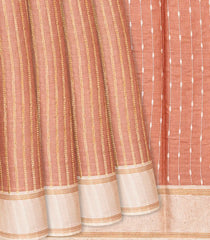 Peach Woven Tussar Silk Saree With Dotted Stripes-Peach