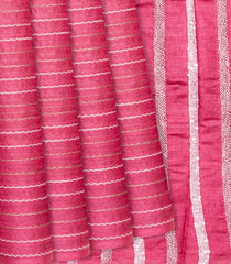 Pink Woven Tussar Silk Saree With Stripes-Pink