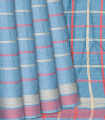 Light Blue Woven Tussar Silk Saree With Multi Stripes-Light Blue