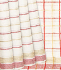 Off White Woven Tussar Silk Saree With Multi Stripes-Off White