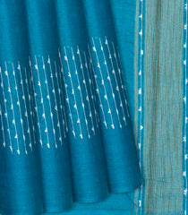 Blue Woven Tussar Silk Saree With Embroidered Motifs-Blue