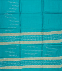 Turquoise Woven Tussar Silk Saree With Chevron Stripes-Turquoise