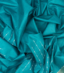 Turquoise Woven Tussar Silk Saree With Chevron Stripes-Turquoise