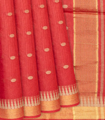 Dark Peach Woven Tussar Silk Saree With Rudraksham Motifs-Dark Peach