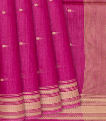 Hot Pink Woven Tussar Silk Saree With Button Motifs-Hot Pink