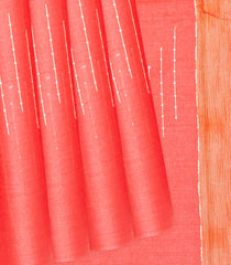 Peach Woven Tussar Silk Saree With Chevron Motifs-Peach