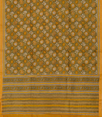 Mustard Handwoven Printed Tussar Silk Saree With Floral Motifs-Mustard