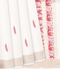 White Handwoven Tussar Silk Saree With Red Floral Motifs-White