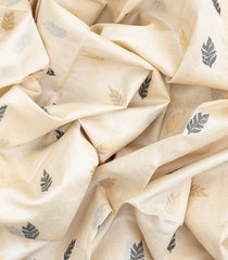 Cream Handwoven Tussar Silk Saree With Floral Motifs-Cream