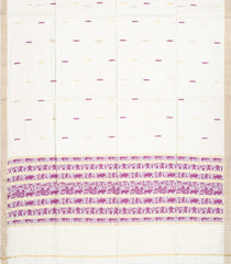 White Handwoven Tussar Silk Saree With Purple Floral Motifs-White