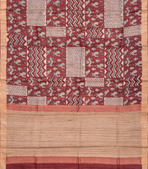 Chestnut Pink Handloom Tussar Silk Saree With Printed Bird Motifs-Chestnut Pink