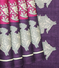 Baby Pink Handloom Tussar Silk Saree With Printed Floral Motifs-Baby Pink