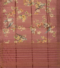 Dusty Pink Handloom Tussar Silk Saree With Printed Bird Motifs-Dusty Pink