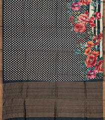 Black Handloom Kanchipuram Tussar Silk Saree With Printed Polka Dots-Black