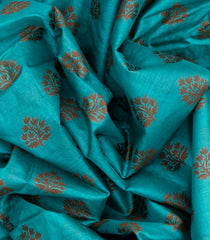 Cyan Handwoven Tussar Silk Saree With Floral Motifs-Cyan