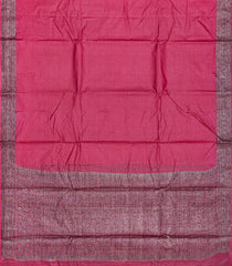 Hot Pink Handwoven Tussar Silk Saree With Floral Motifs In Border-Hot Pink