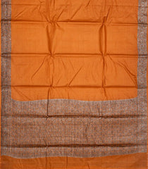 Orange Handwoven Tussar Silk Saree With Floral Motifs In Border-Orange