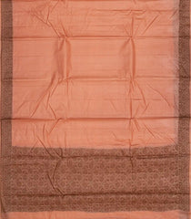 Peach Handwoven Tussar Silk Saree With Floral Motifs In Border-Peach