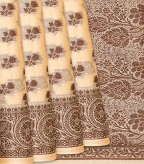 Cream Handwoven Tussar Silk Saree With Floral Butta Motifs-Cream