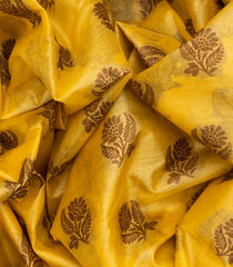 Yellow Handwoven Tussar Silk Saree With Floral Butta Motifs-Yellow