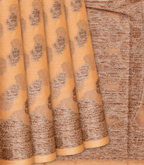 Peach Handwoven Tussar Silk Saree With Floral Butta Motifs-Peach