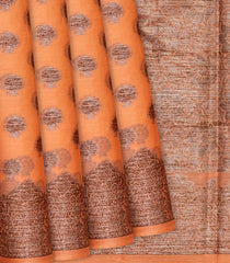 Orange Handwoven Tussar Silk Saree With Floral Butta Motifs-Orange