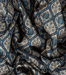 Indigo Handloom Tussar Silk Saree With Printed Floral Jaal Motifs-Ink Blue